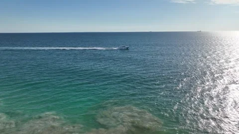 Boat sailing down Perth coast aerial 4k Australia Video stock 265905451