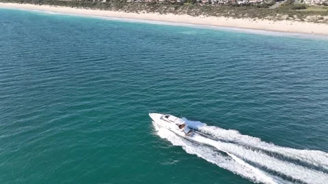 Boat sailing down Perth coast aerial 4k Australia Video stock 265905633