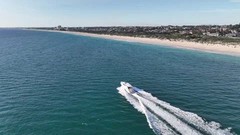 Boat sailing down Perth coast aerial 4k Australia Video stock 265905704