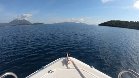 Boat Sailing Front View POV 4K Sea Water Adventure Stock Footage 107984279