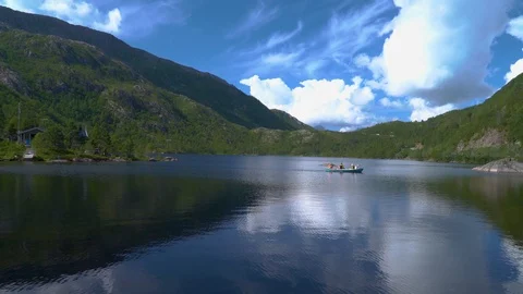 Boat sailing on the lake Stock Footage 98198616
