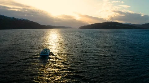 Boat Sailing in Lake Loch Ness, Scotland Stock Footage 127341900