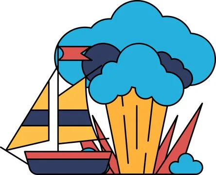 A boat is sailing in the ocean with a cloud in the background Stock Illustration
