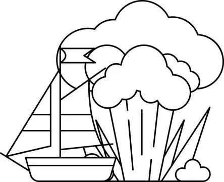 A boat is sailing in the ocean with a cloud in the background Stock Illustration