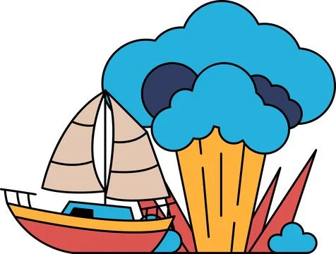 A boat is sailing in the ocean with a storm in the background Illustrazione stock