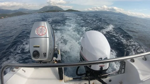 Boat Sailing Rear Engine View 4K POV Water Sea Stock Footage 107834870