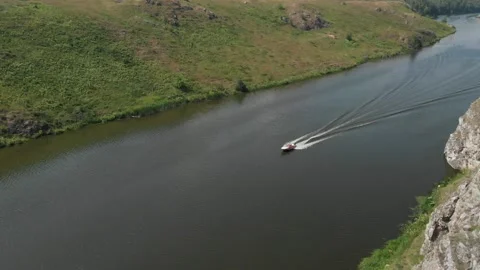 Boat sailing on the river Stock Footage 146098290