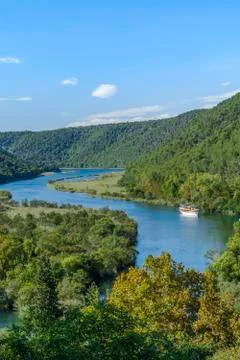 Boat sailing in a river 스톡 사진
