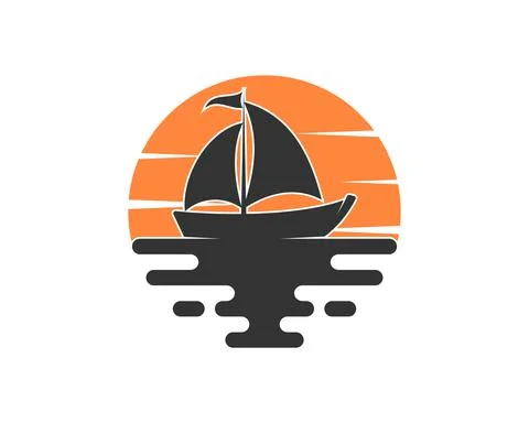 Boat sailing with sunset scenery behind Stock Illustration