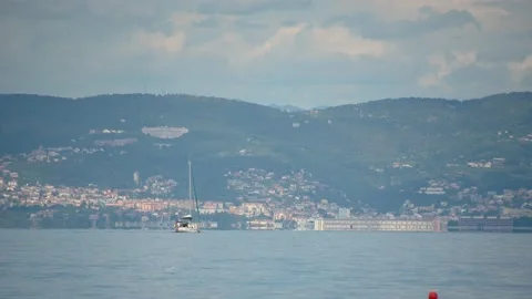 Boat sailing towards Trieste City, Italy Stock Footage 160647643