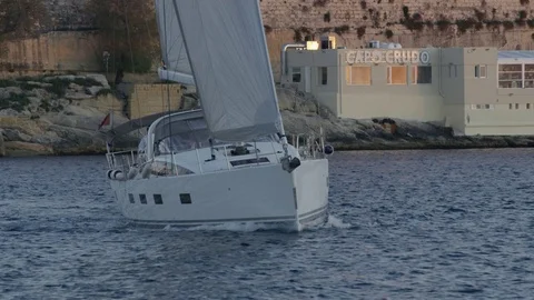 Boat sailing in Valletta Stock Footage 74677237