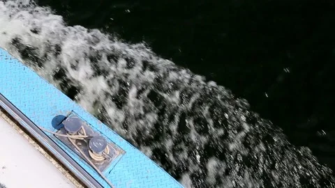 The boat sails along the river Stock Footage 86225464