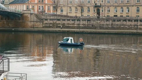 The boat sails along the river Stock Footage 105500846