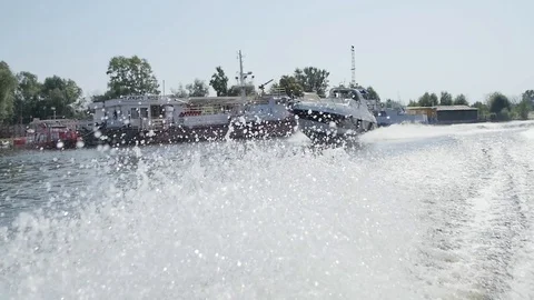 Boat Sails into the Bay Stock Footage 87973041