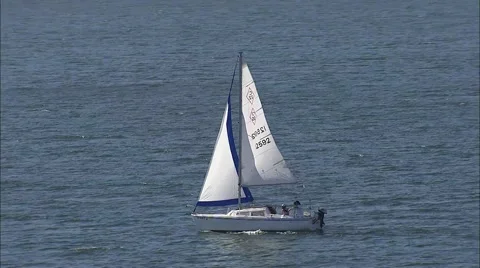 Boat Sails Lake Stock Footage 40684617