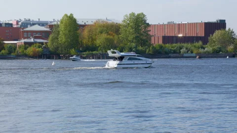 The boat sails on the Neva river St. petersburg Video stock 164468381