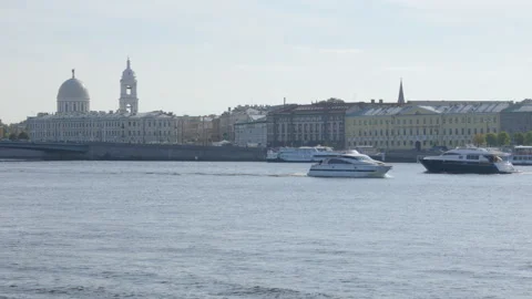 The boat sails on the Neva river St. petersburg Video stock 164468844