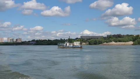 The boat sails past the river. Stock Footage 159752439