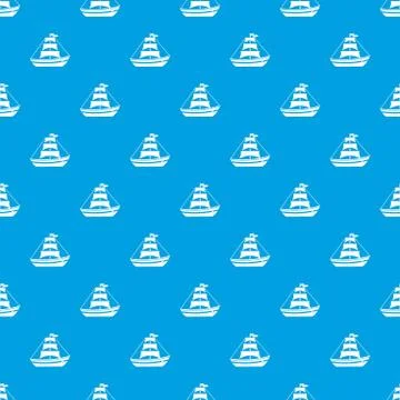 Boat with sails pattern seamless blue Stock Illustration