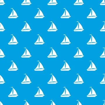 Boat with sails pattern seamless blue Stock Illustration