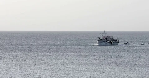 The boat sails by sea to Greece Stock Footage