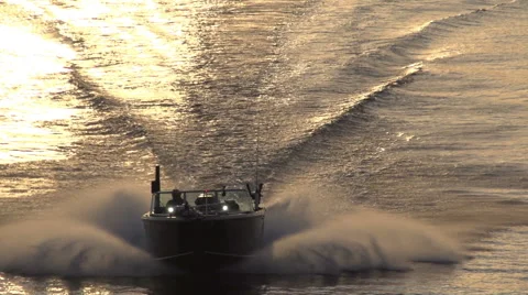 The boat sails in the sunset Stock Footage 49683725