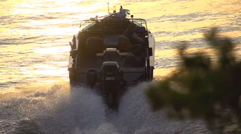 The boat sails in the sunset Stock Footage 49683830