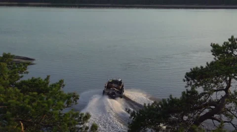 The boat sails in the sunset Stock Footage 49683831