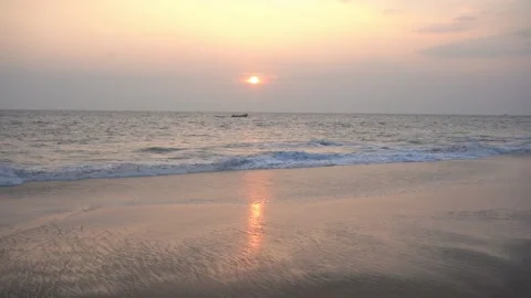 Boat sails at the sunset Stock Footage 146392931