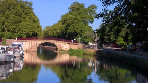 Boat sails under the bridge Stock Footage 7727408