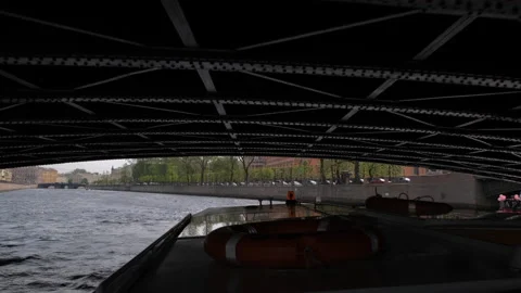 Boat Sails Under the Bridge in St. Petersburg Stock Footage 155726911