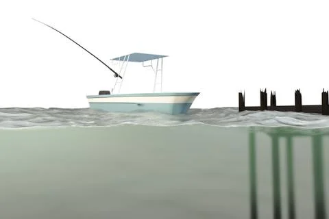 Boat sails on a water section Stock Illustration