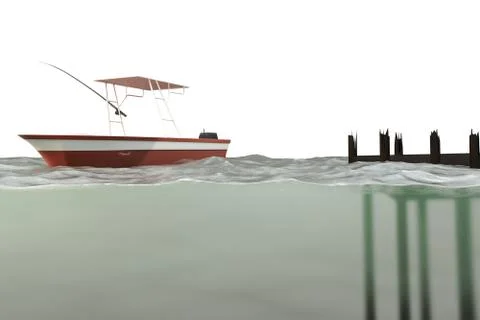 Boat sails on a water section Stock Illustration