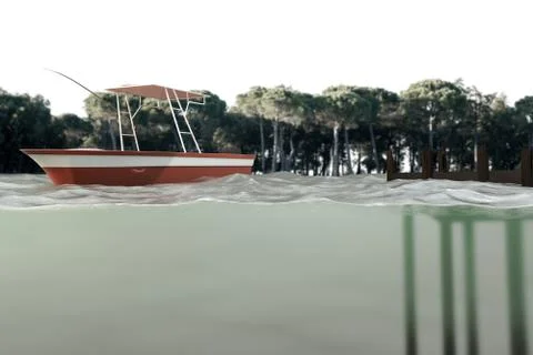 Boat sails on a water section Stock Illustration