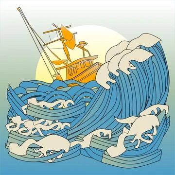 Boat sails in waves vector illustration Stock Illustration
