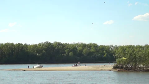 The boat is on a sand spit Stock Footage 113534779