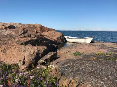 Boat in Scandinavian archipelago Stock Photos