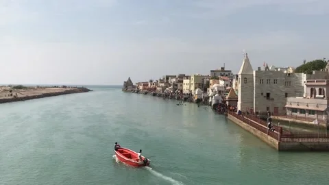 BOAT IN THE SEA OF DWARKA Stock Footage 168799991