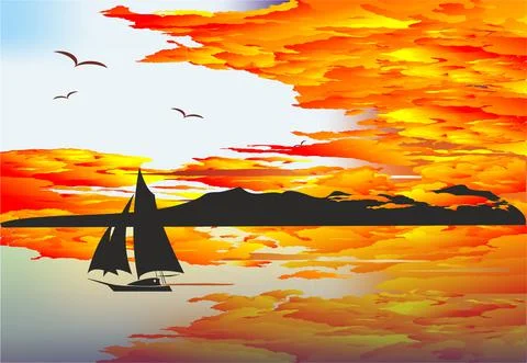 Boat at sea, Stock Illustration