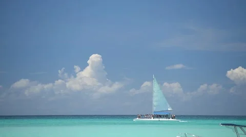 Boat, sea, ocean, waves, clouds, yacht, Catamaran Stock Footage 54670197