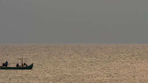 Boat at sea in sunlight backlight, sunset Stock Footage 308248272