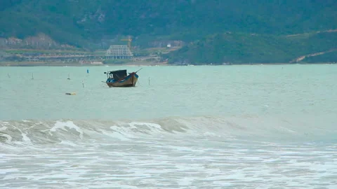 Boat on the sea in the waves Stock Footage 105121388