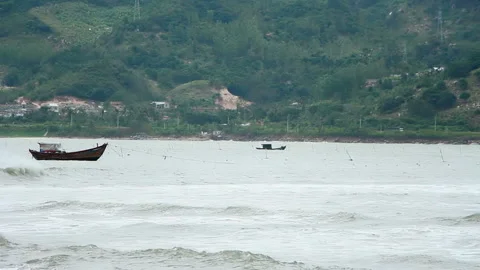 Boat on the sea in the waves Stock Footage 105121614