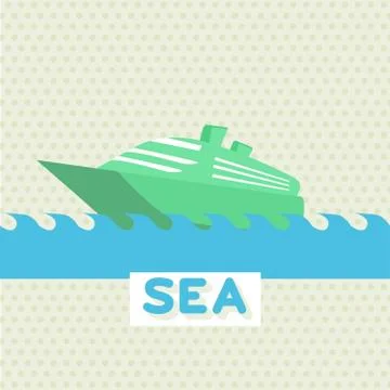 Boat at sea waves Stock Illustration