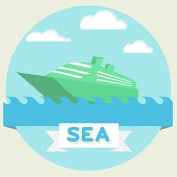 Boat at sea waves Stock Illustration