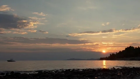  Boat on Sea Waves at Sunset Video stock 93329577