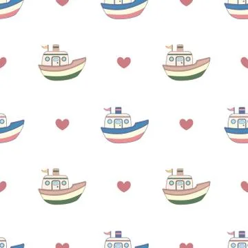Boat seamless pattern vector on isolated white background Stock Illustration