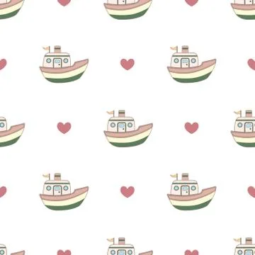 Boat seamless pattern vector on isolated white background Stock Illustration