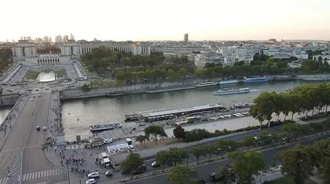 Boat on Seine River From Eiffel Tower Stock Footage