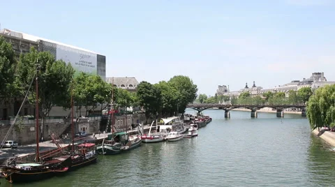 Boat on the Seine river Stock Footage 46786934